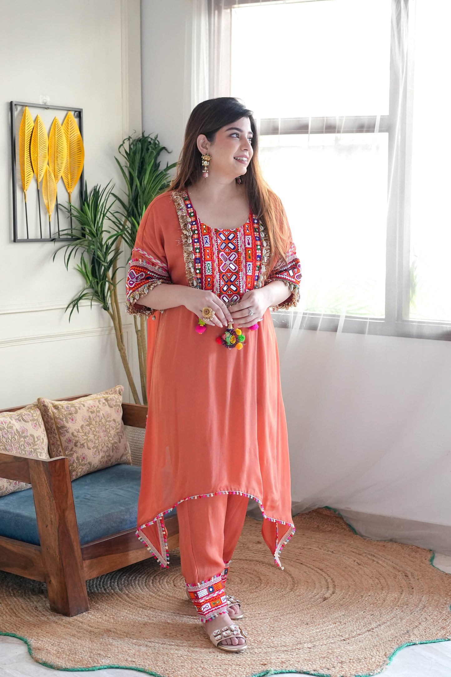 Areeb Rust Embroidered Chogha Set