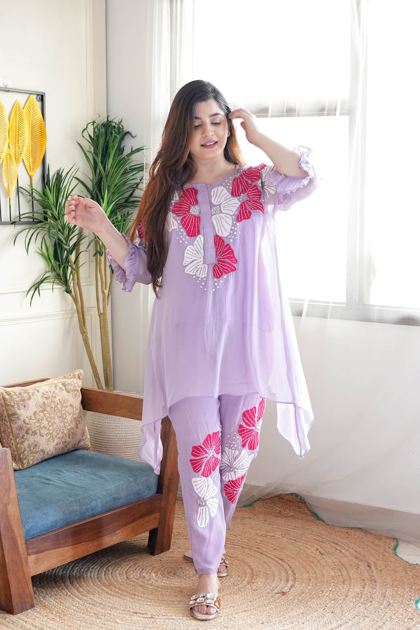 Alam Purple Floral Embroidered Co ord Set