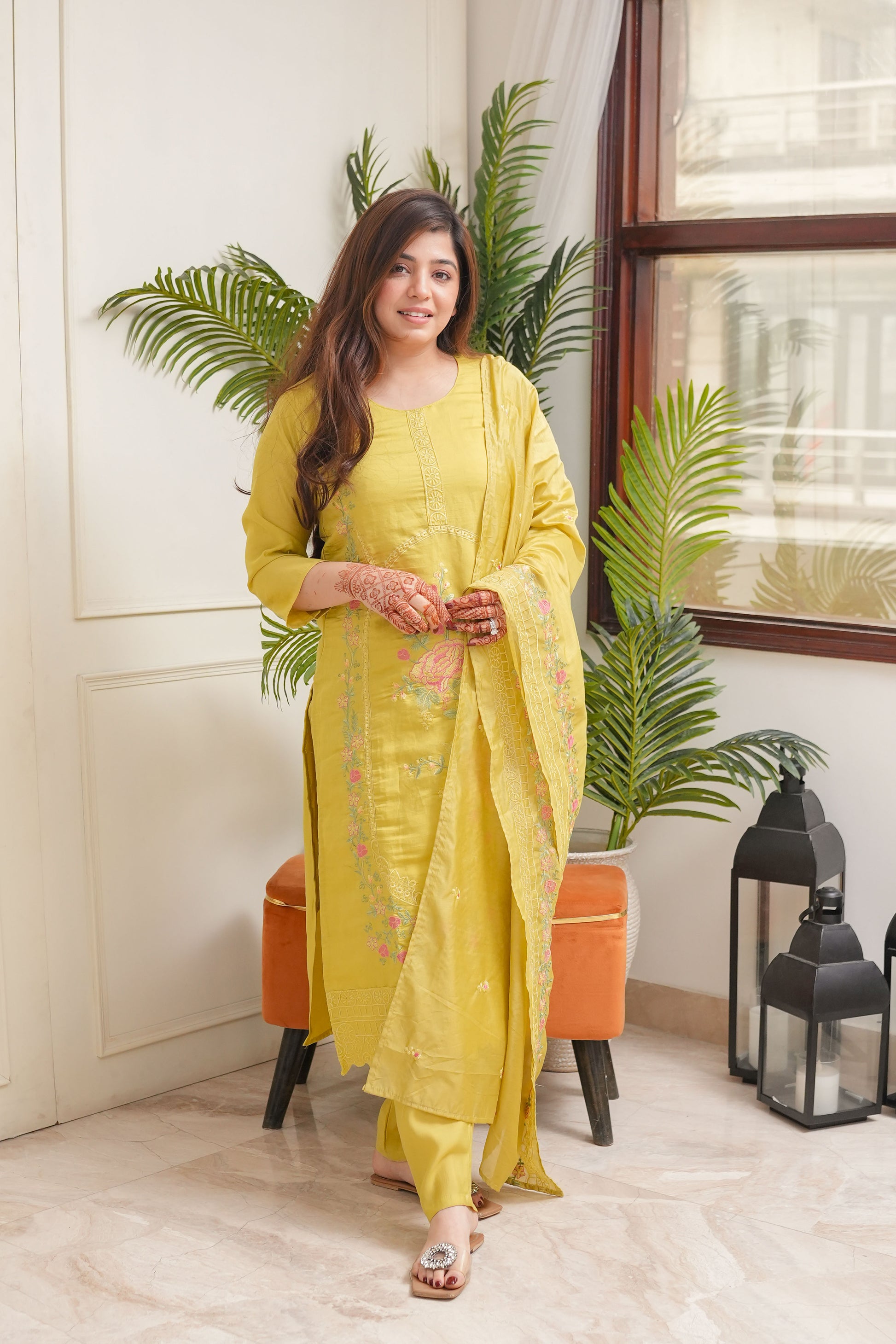 ILahi Yellow Embroidered Suit Set