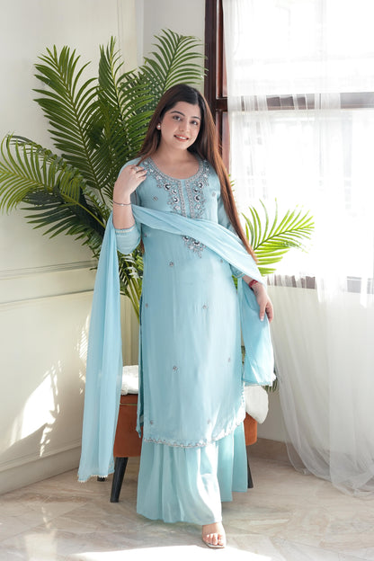 Urna Blue Embroidred Sharara Set