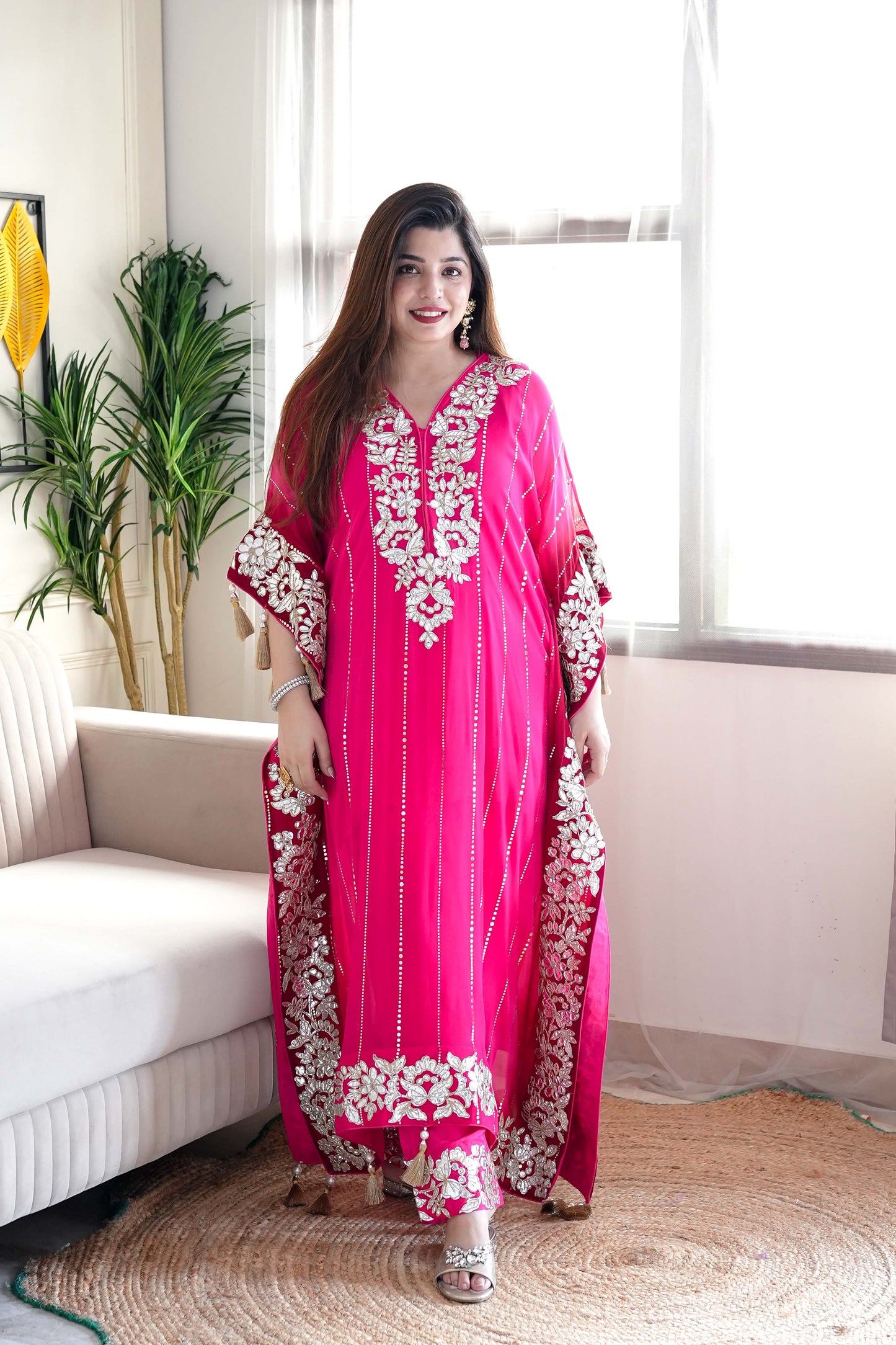 Nazma Pink Gota Detailing Kaftan Set