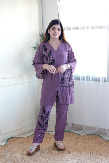 Meerab Purple Embroidered Co ord Set