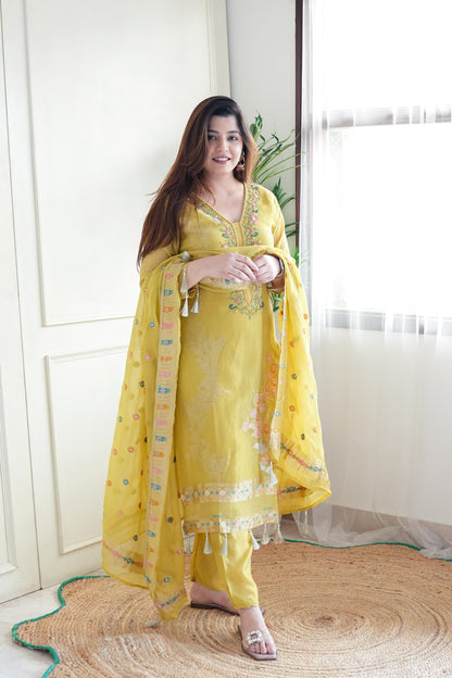 Begum Yellow Embroidered Suit Set