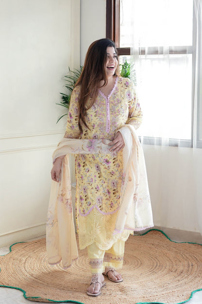 Veera Yellow Printed Suit Set