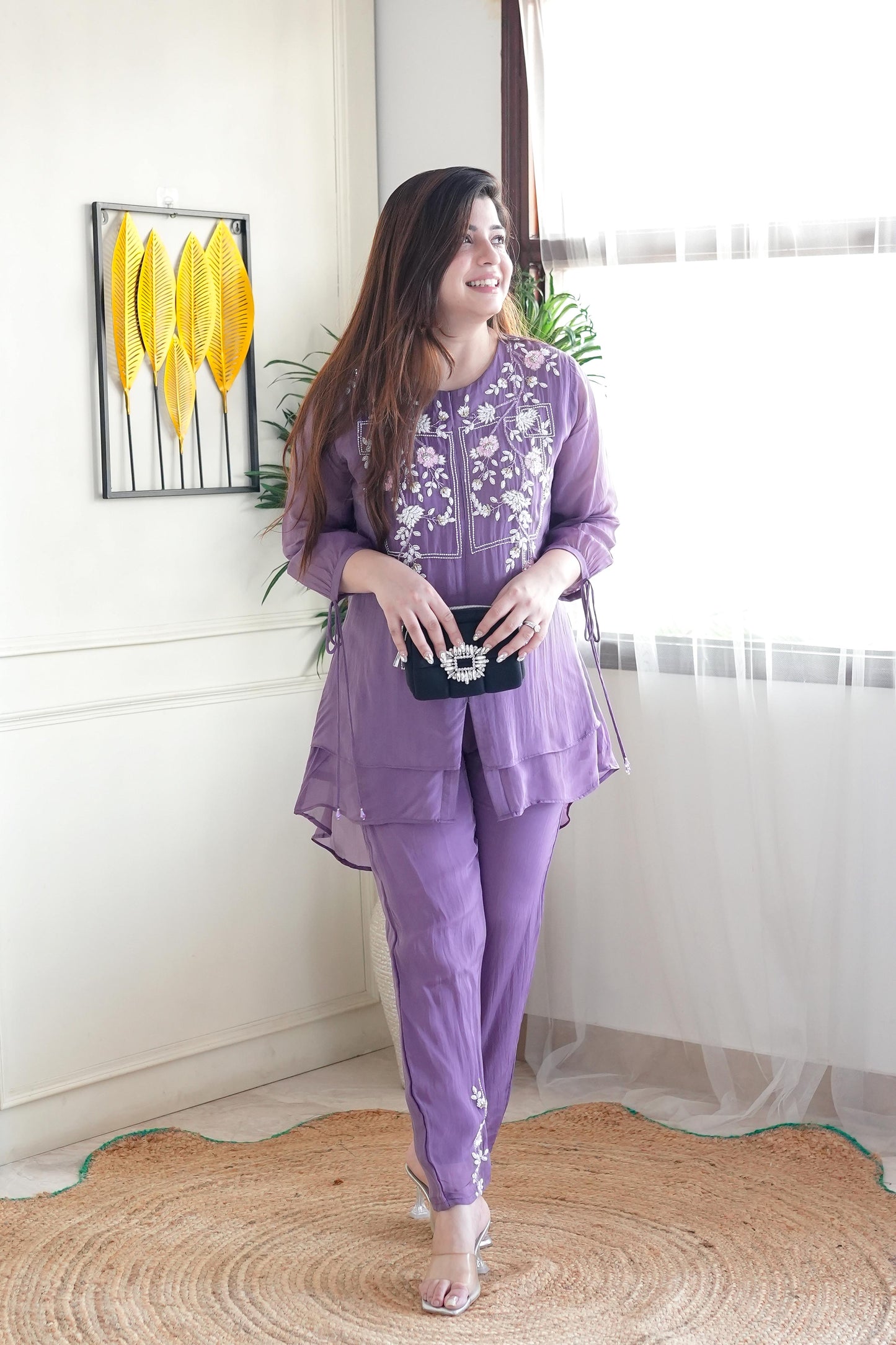 Reath Shades Of Purple Embroidered Co ord Set