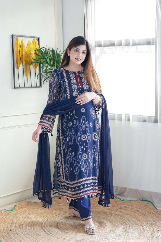 Yebaz Blue Printed Suit Set