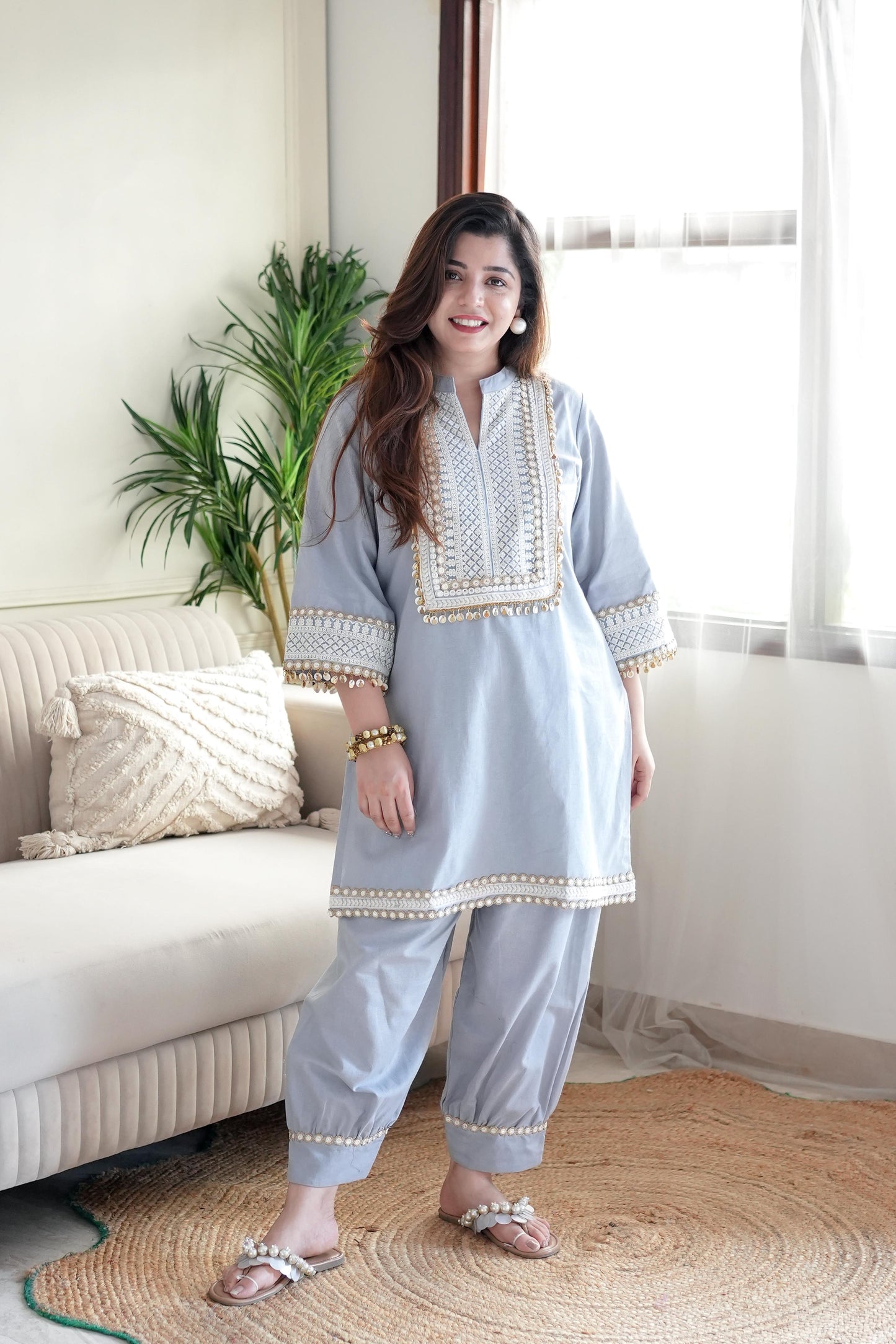 Aryah Grey Embroidred Co ord Set