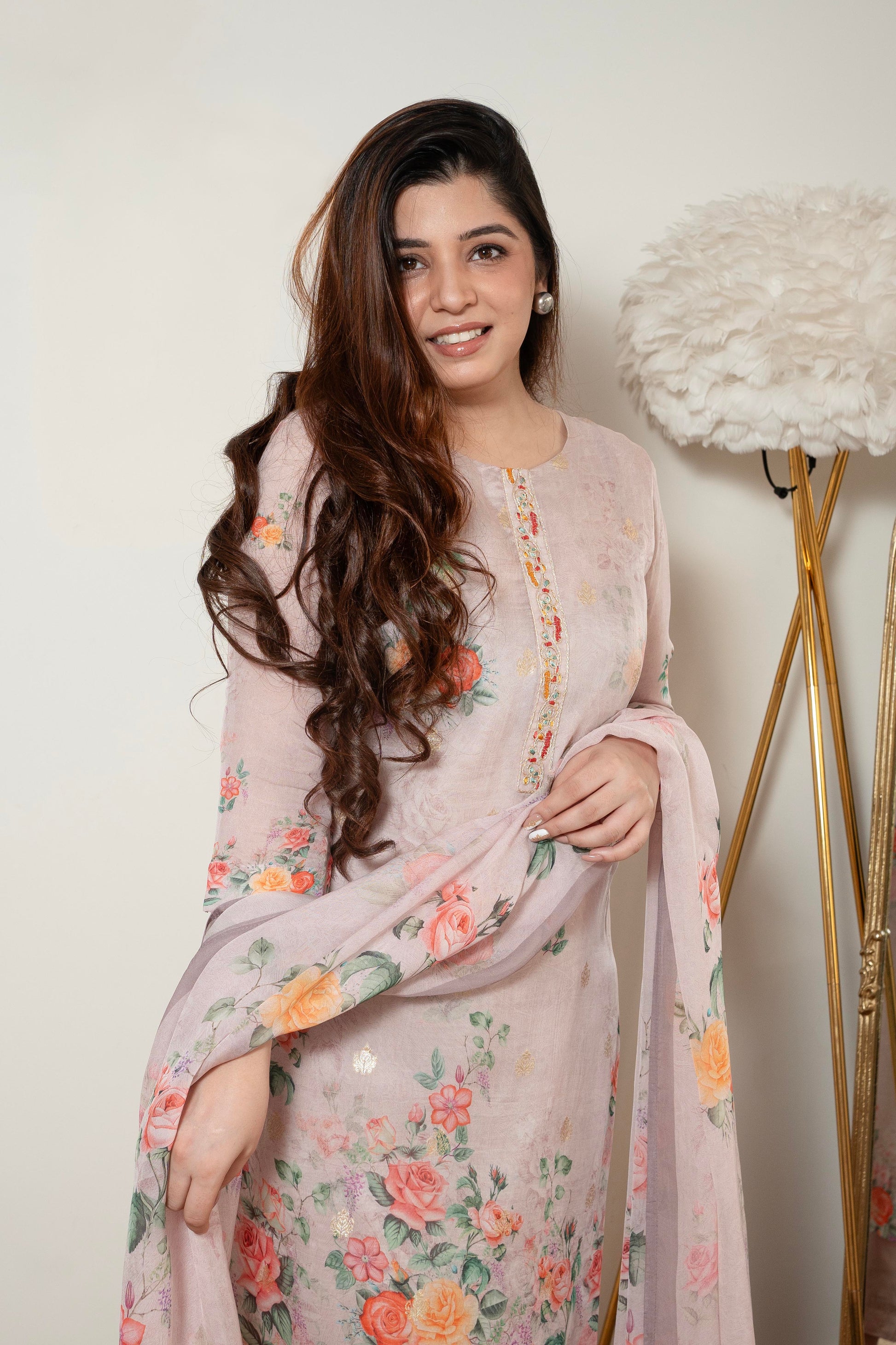 Seerat Lavender Floral Silk Suit Set