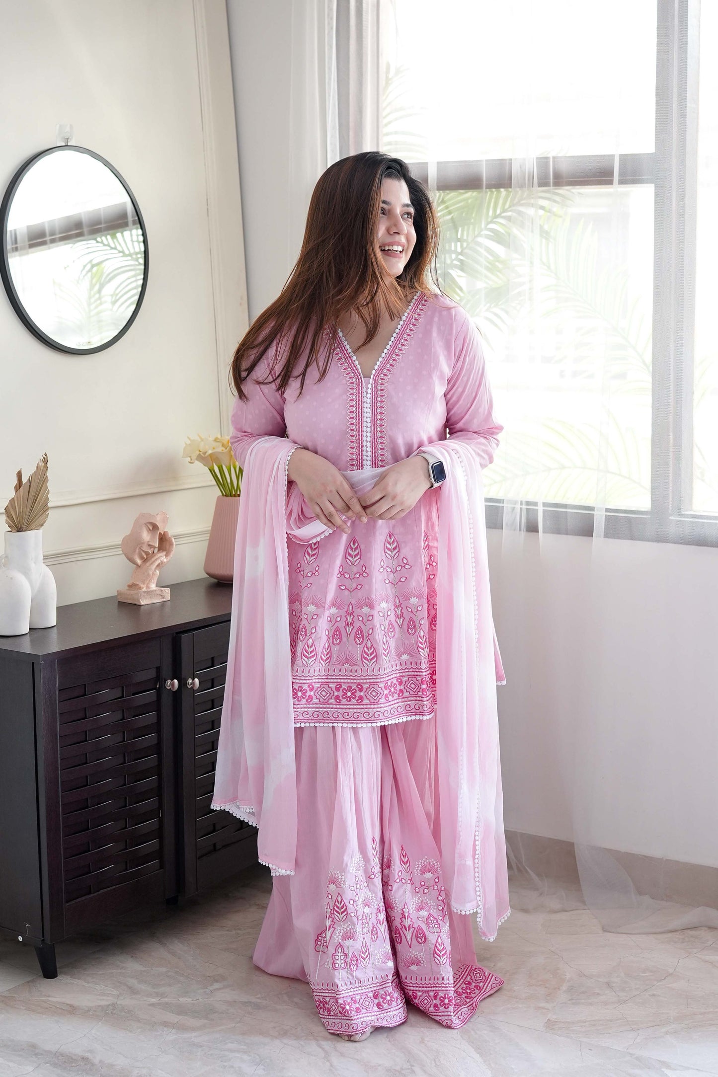 Noora Pink Printed Sharara Set