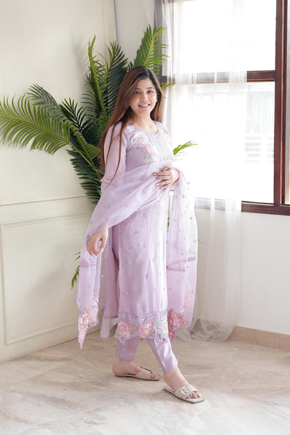 Marhum Lavender Embroidered Suit Set