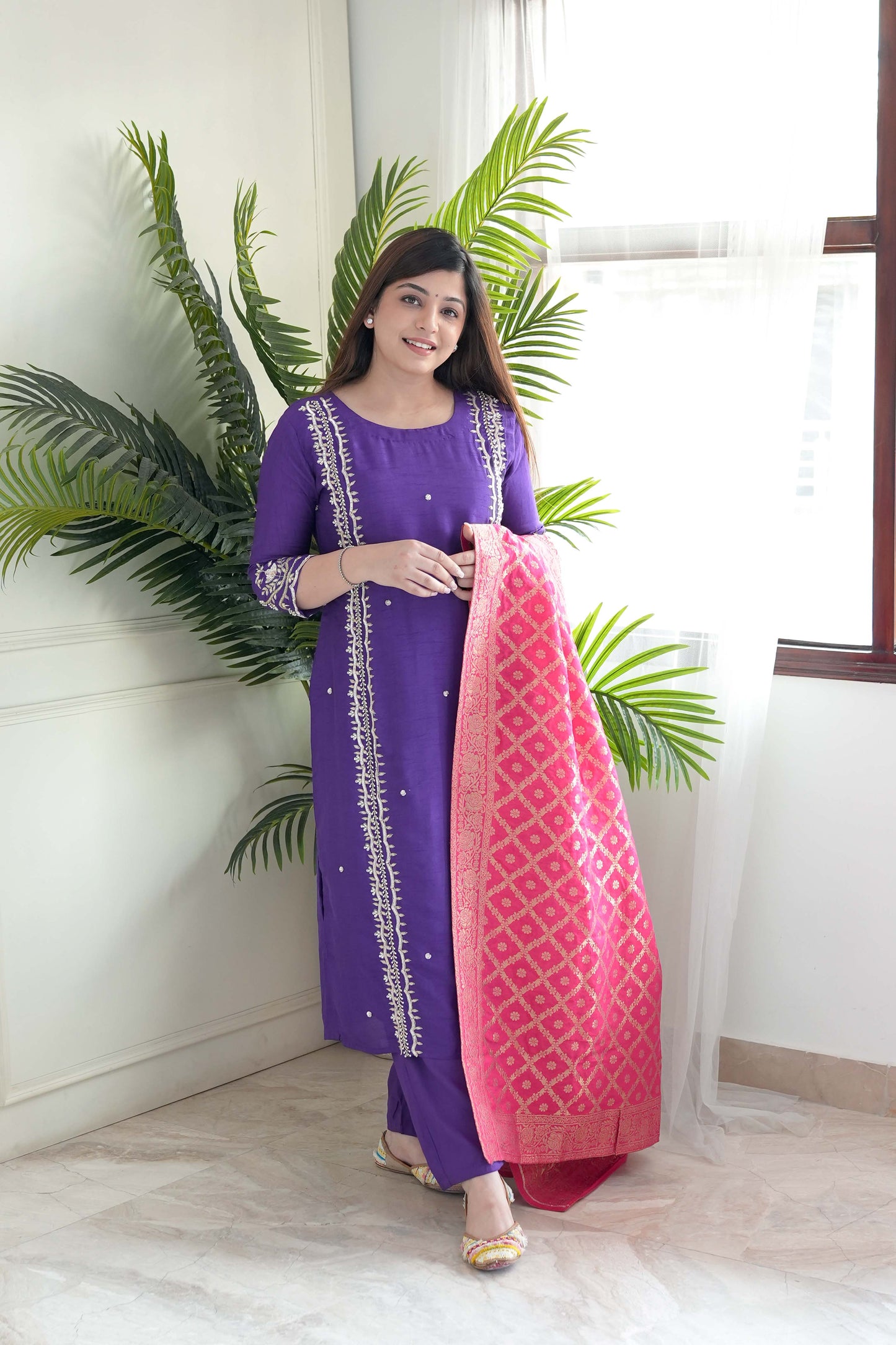 Yuvi Purple Silk Suit Set