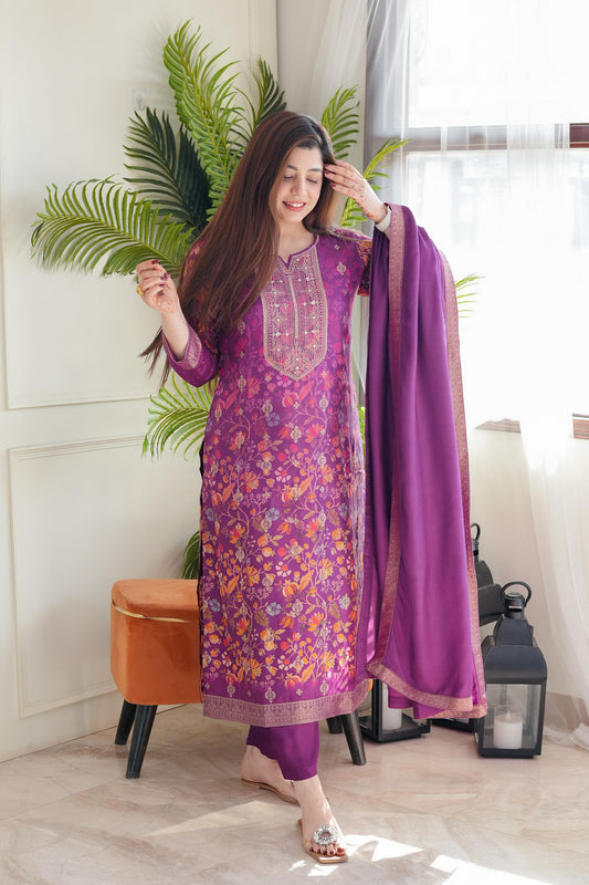 Kyra Purple Silk Suit Set