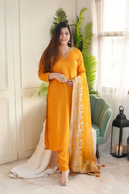 Mairah Yellow Silk Suit Set