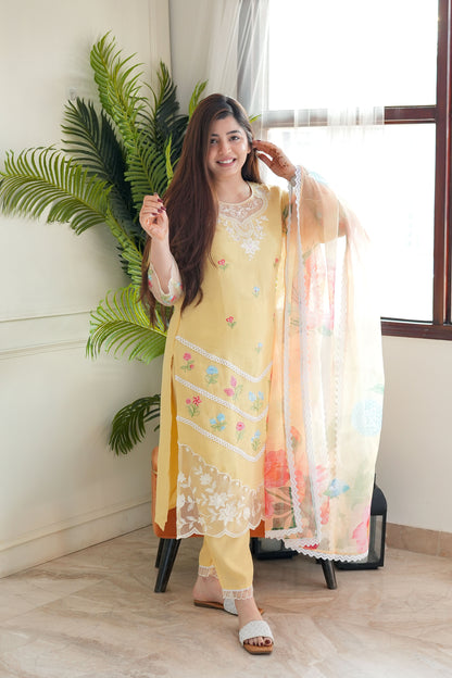 Neemra Yellow Thread Work Organza Suit