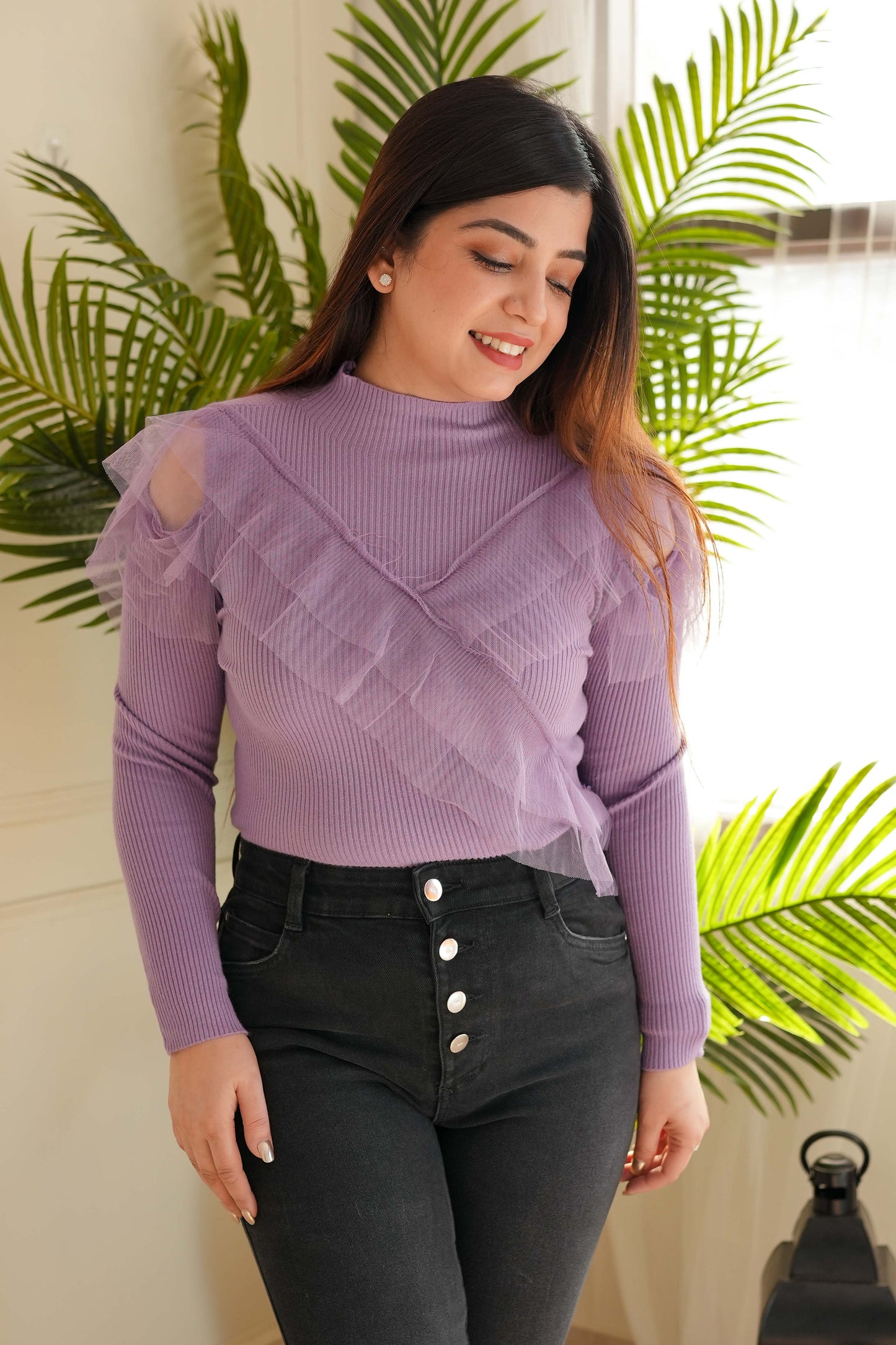 Uno Purple Frill Knitted Top
