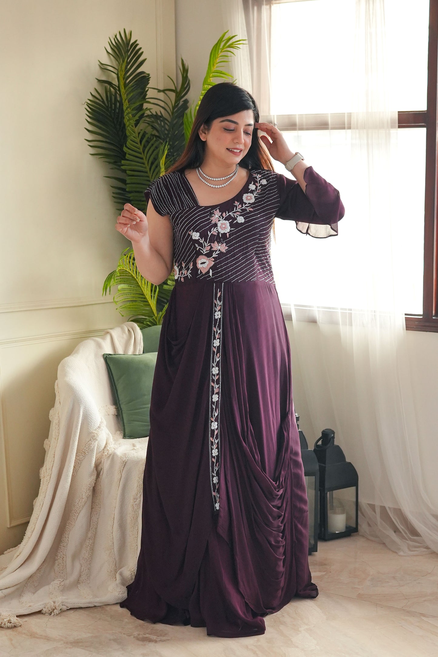 Neeyah Wine Voluminous Gown