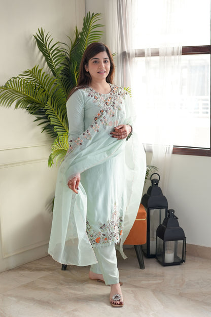 Heena Green Embroidered Silk Suit