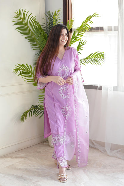 Meera Purple Embroidered Cotton Suit Set