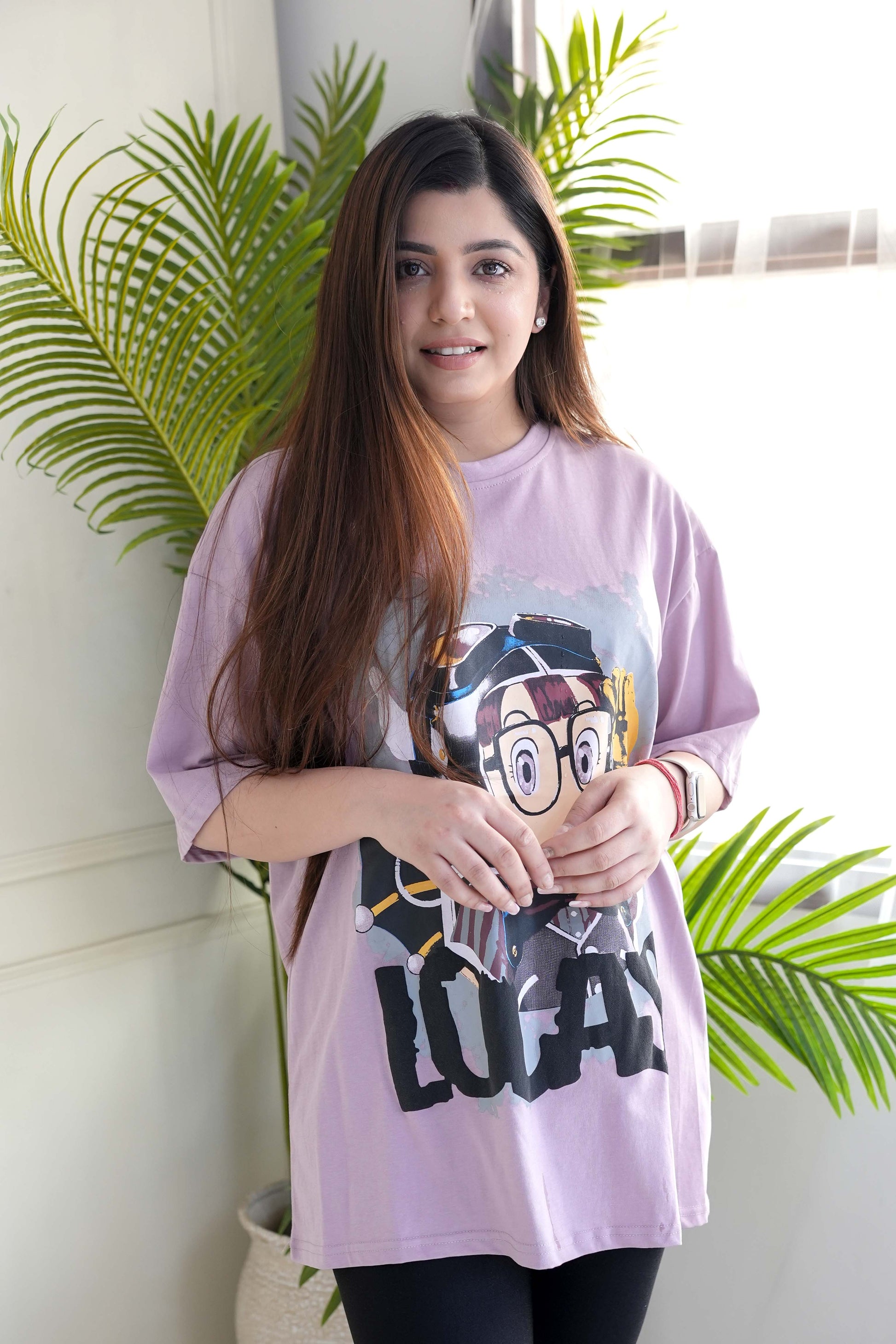 Bella Pink Printed Boyfriend Fit Tshirt