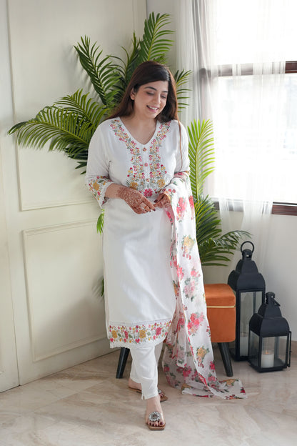 Nehel White Embroidered Suit Set