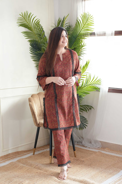 Heer Brown Printed Plazo Set