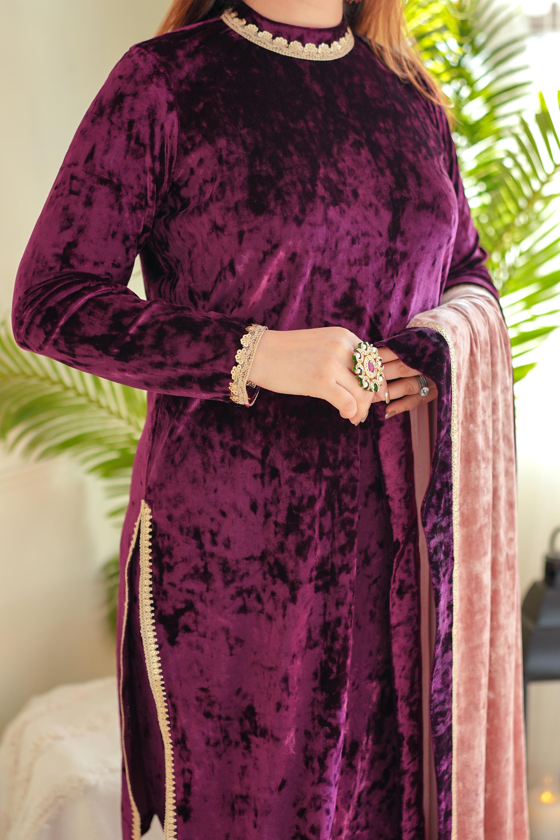 Mehera Wine Velvet Suit Set