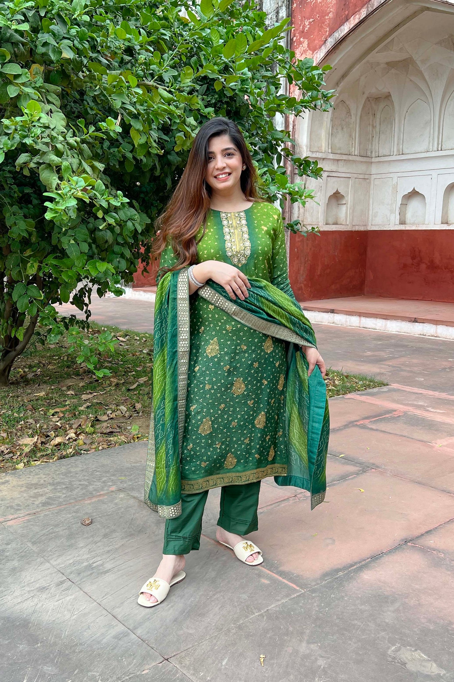 Fazana Green Silk Suit Set