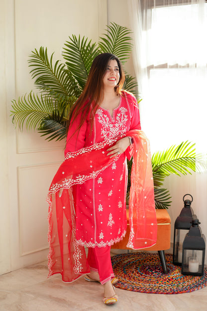 Madho Pink Thread Embroidered Suit Set