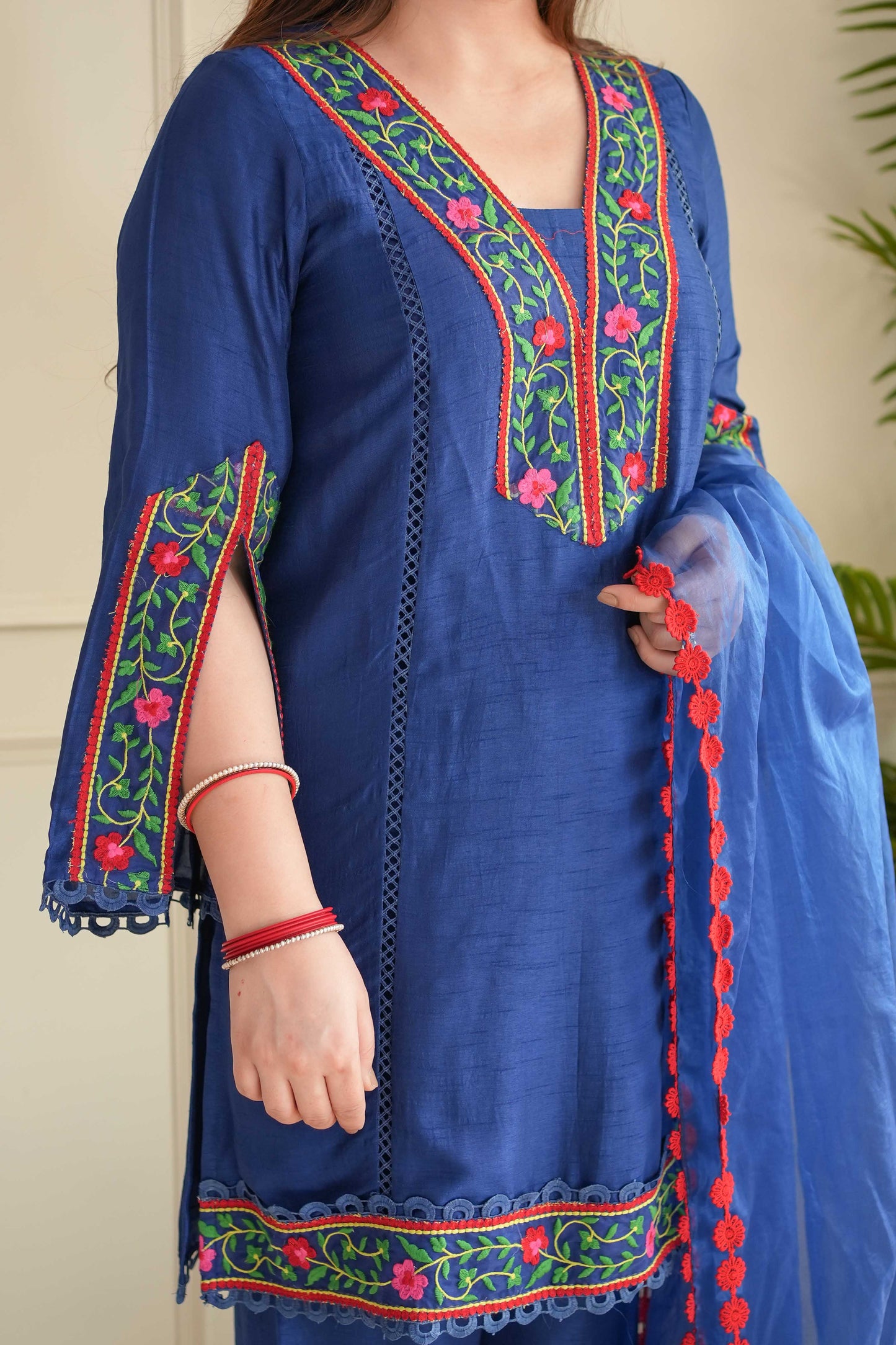 Rajha Blue Thread Work Silk Suit