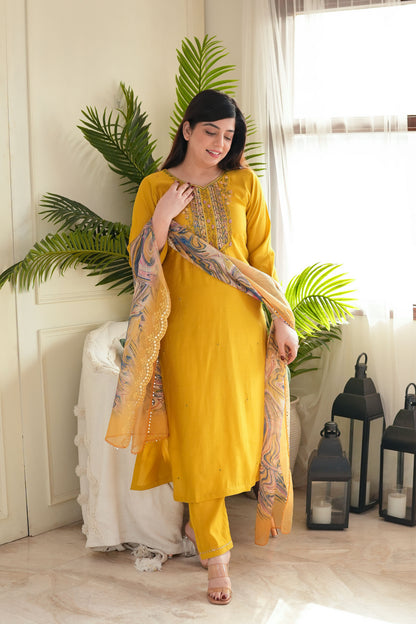 Siya Yellow Suit With Printed Dupatta