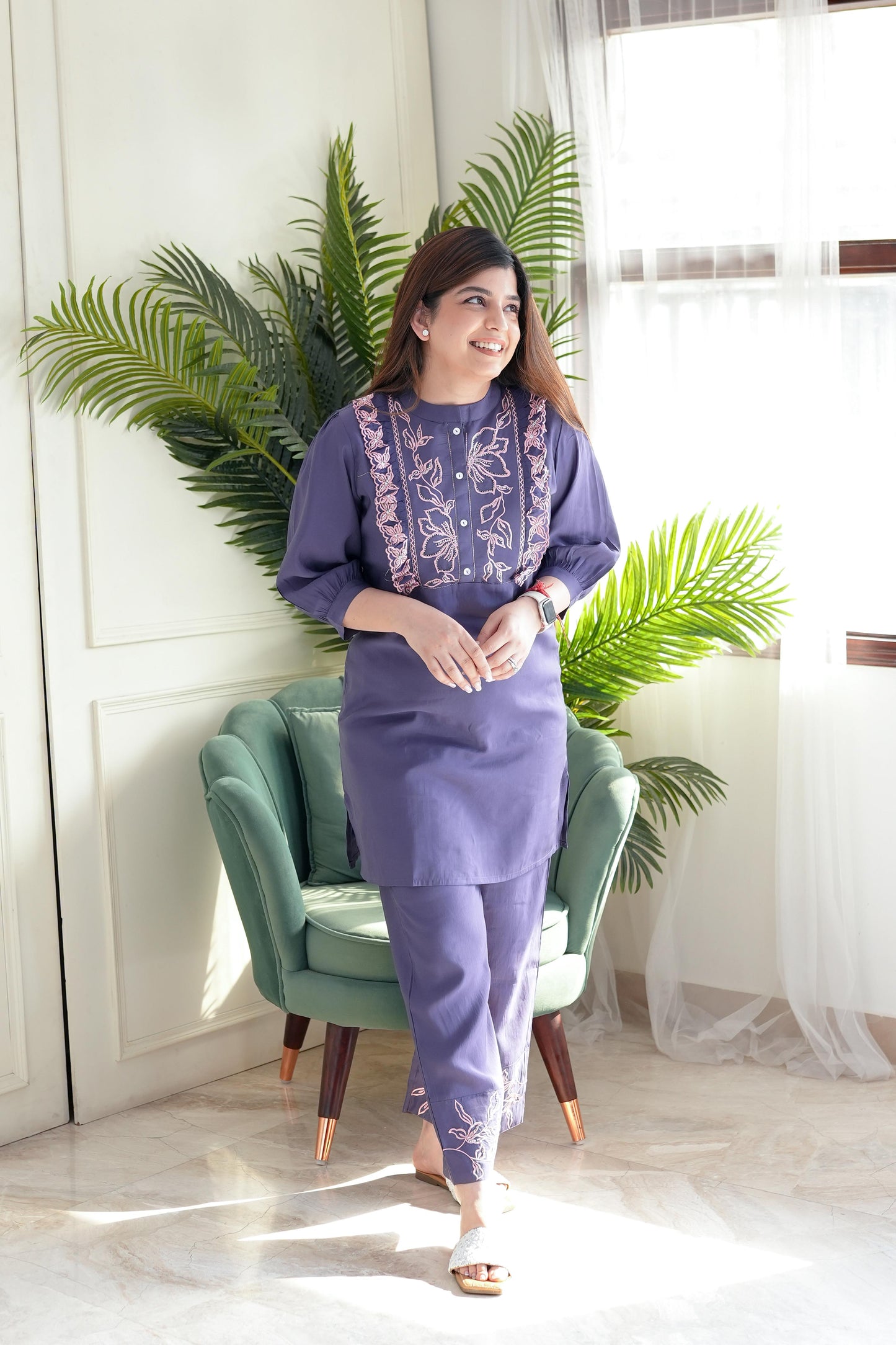 Rozana Purple Embroidered Cordset