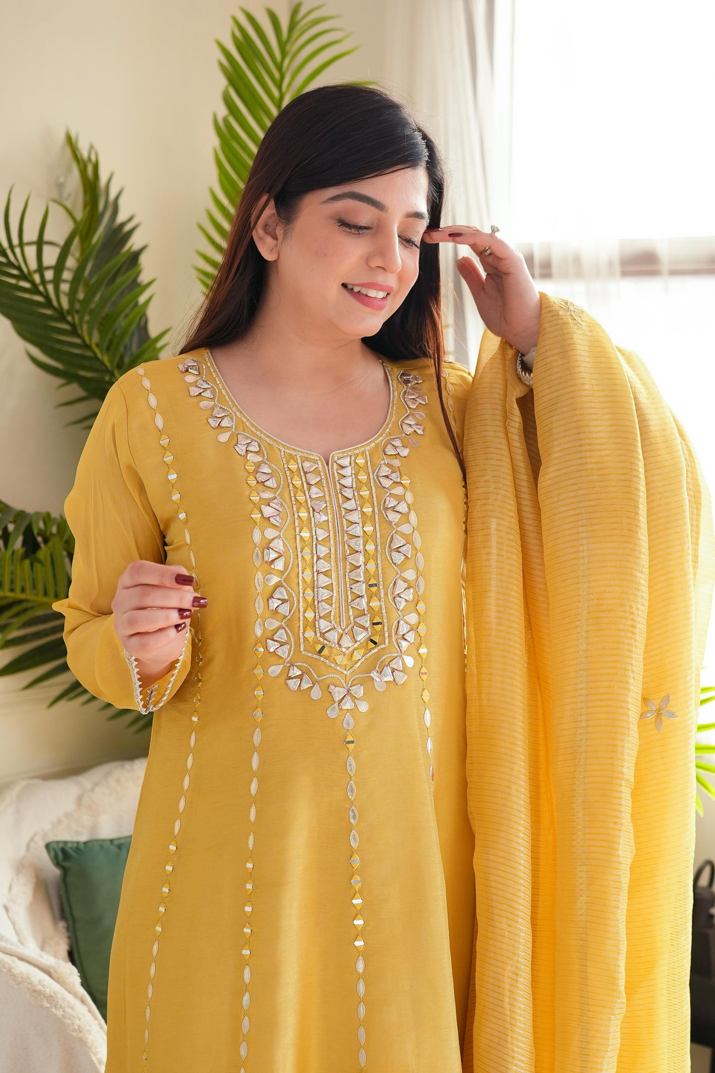 Prateem Yellow Gotta Embellished Short Anarkali