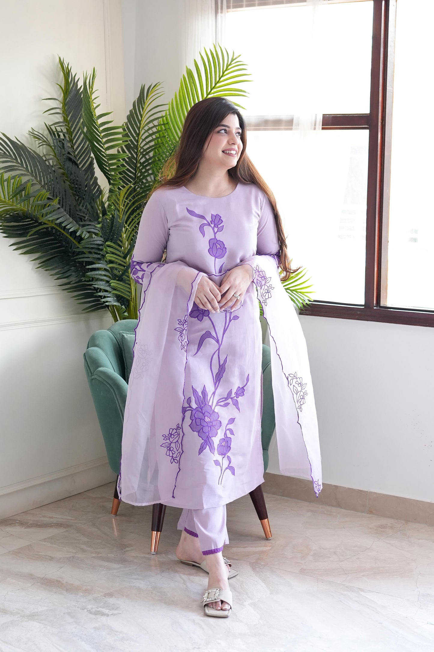 Naina Lavender Embroidered Suit Set