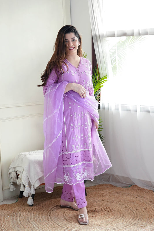 Meera Purple Embroidery Suit Set