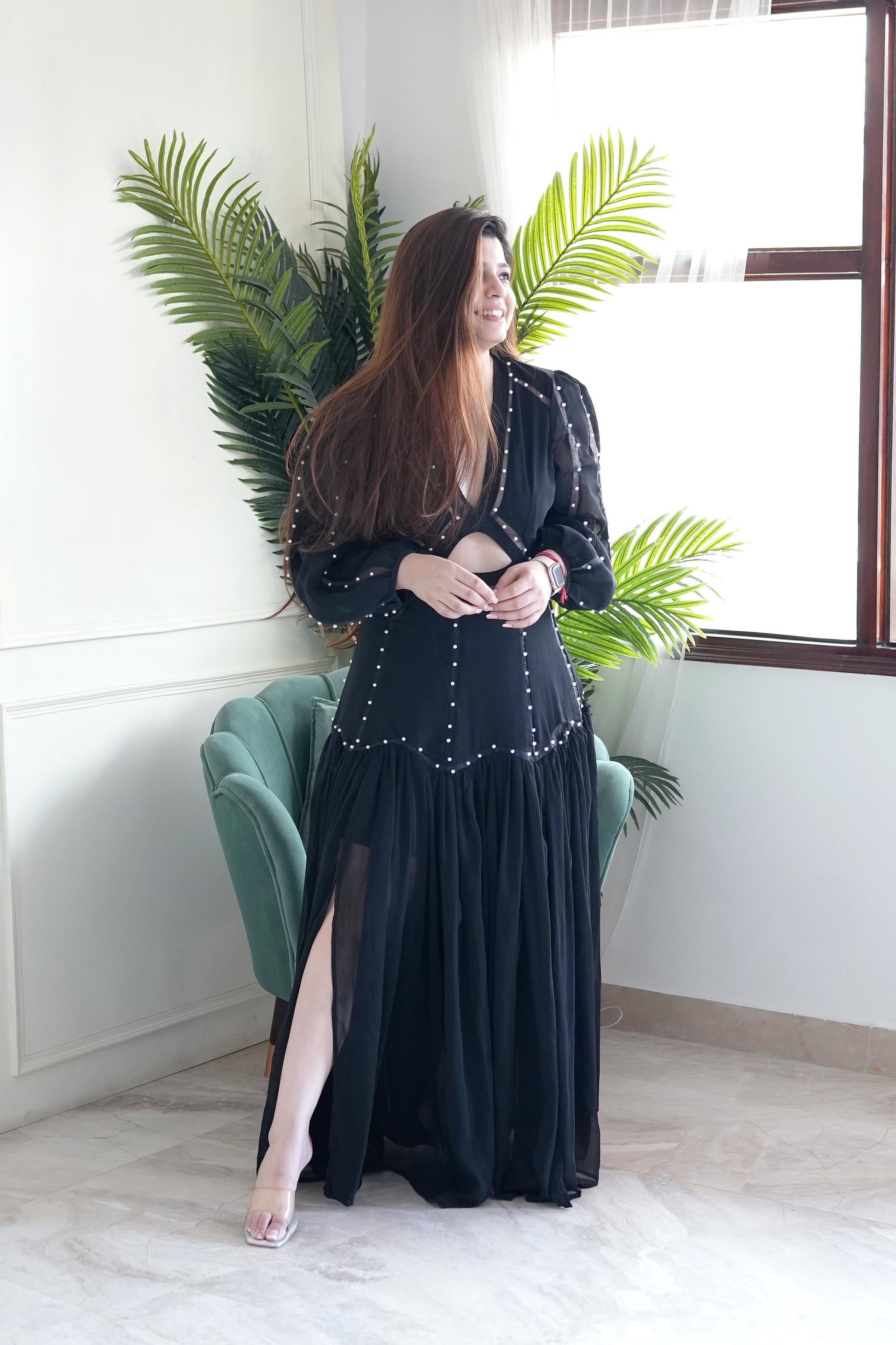 Neyah Black Side Slit Gown