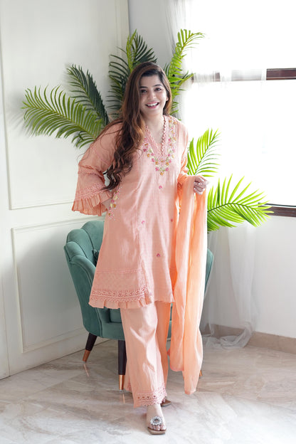 Neemat Peach Embroidered Plazo Set