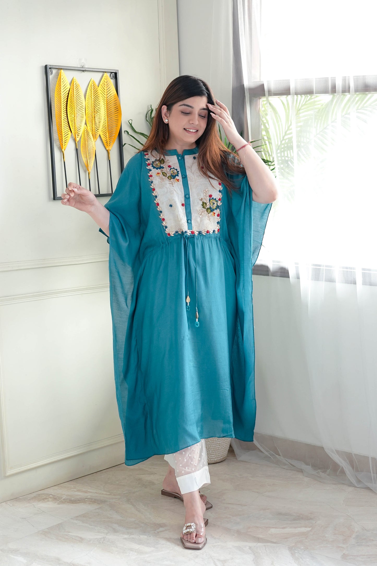 Simar Blue Embroidered Kaftan Set