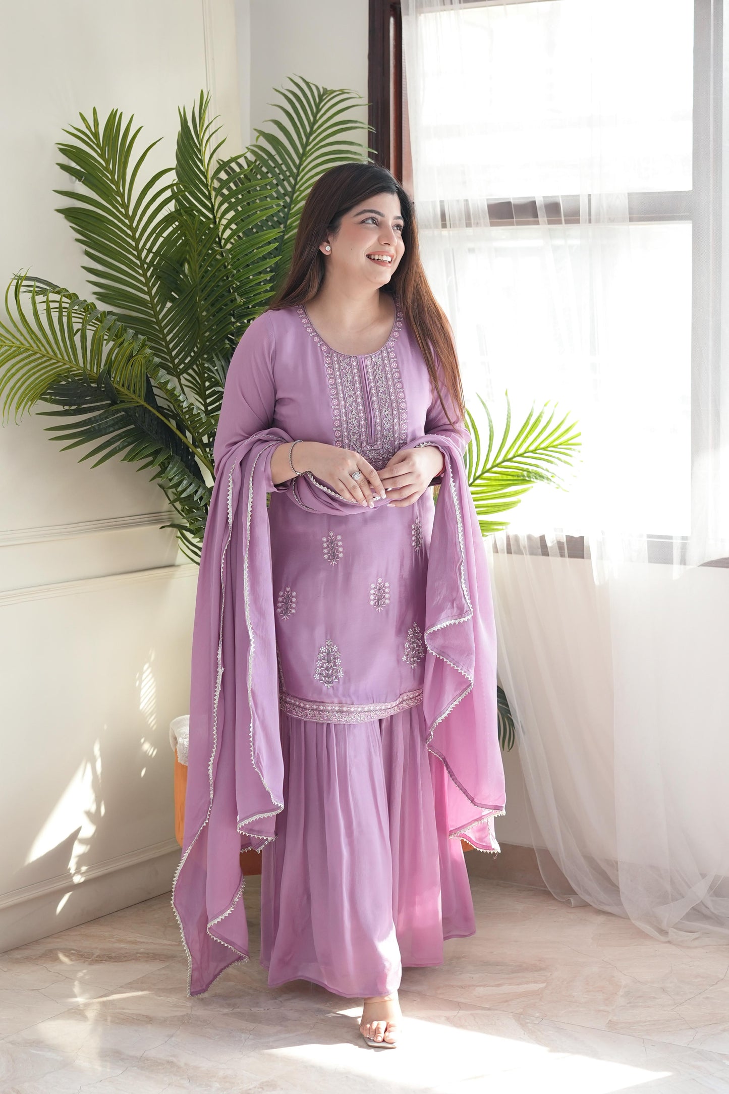 Keerat Lavender Embroidered Silk Suit