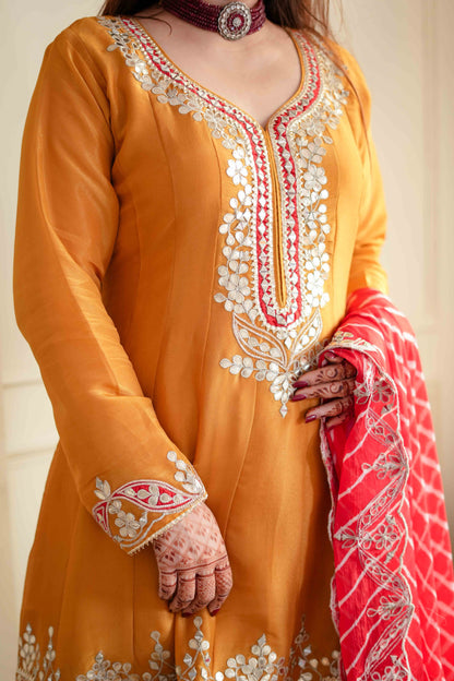 Seher Yellow Short Anarkali With Lehriya Dupatta.