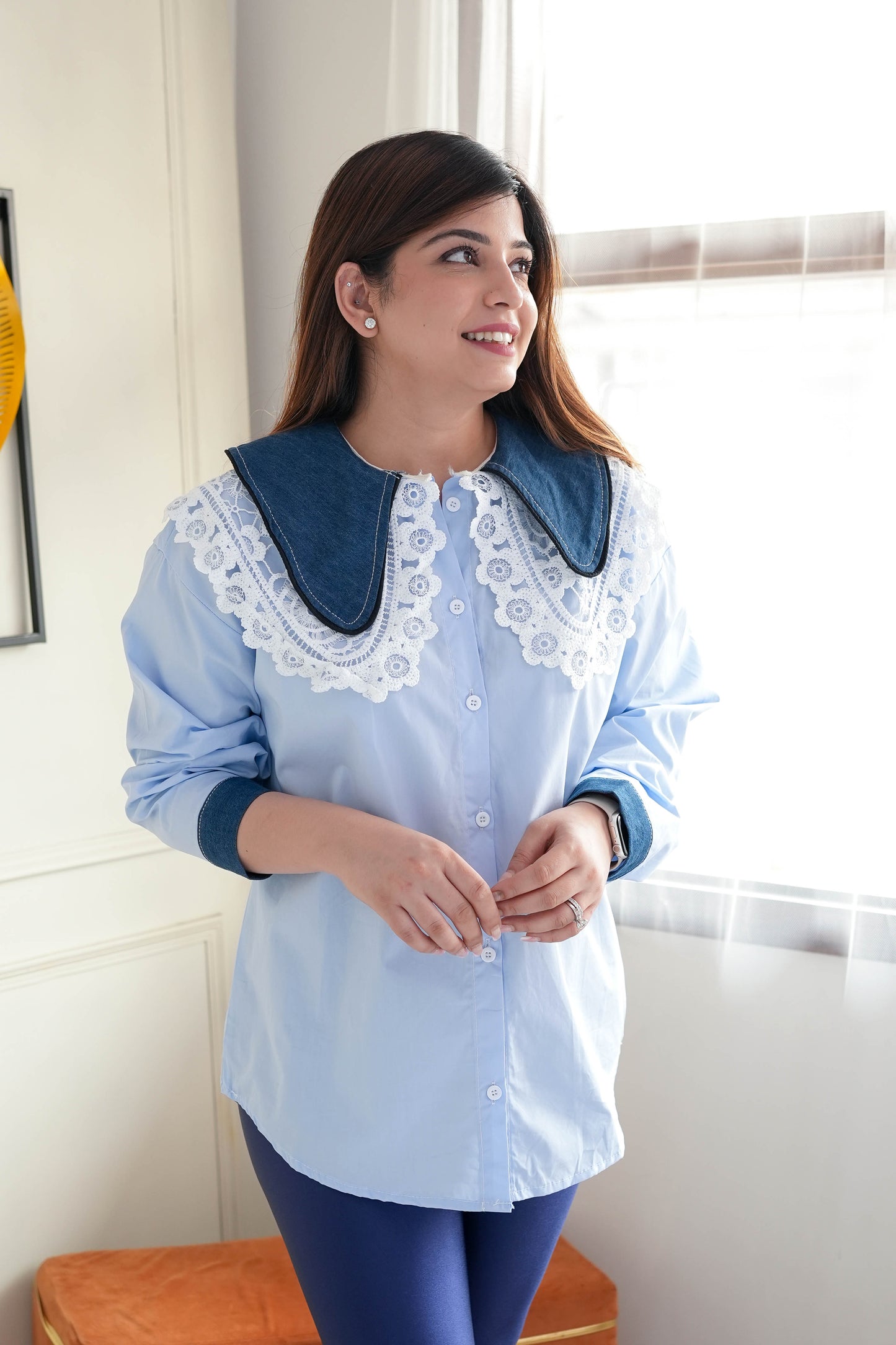 Eloise Blue Embroidered Collar Shirt