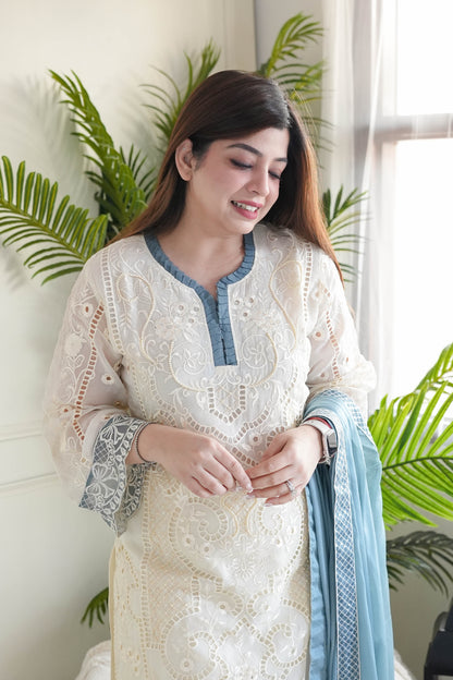 Zainab White Cutwork Pakistani Suit