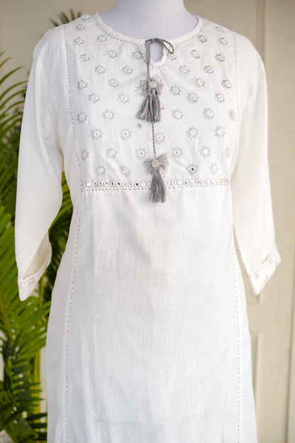 White Embroidered Kurta Set