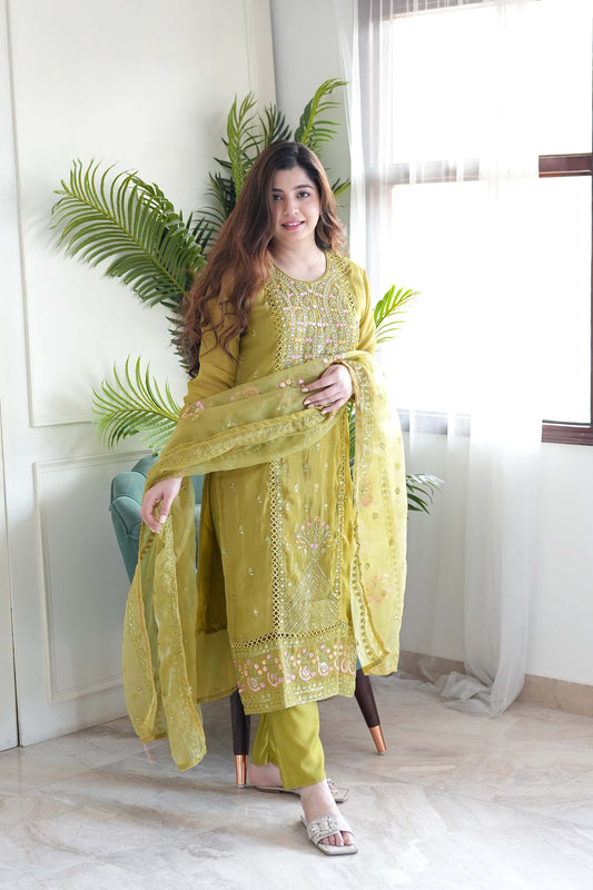 Miya Green Embroidered Pakistani Suit