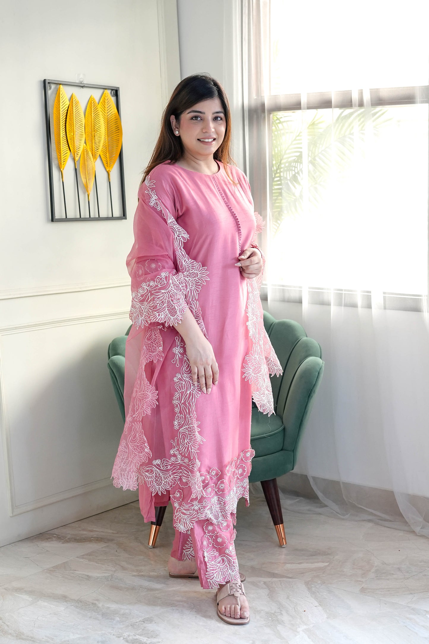 Tira Pink Thread Detailing Suit Set