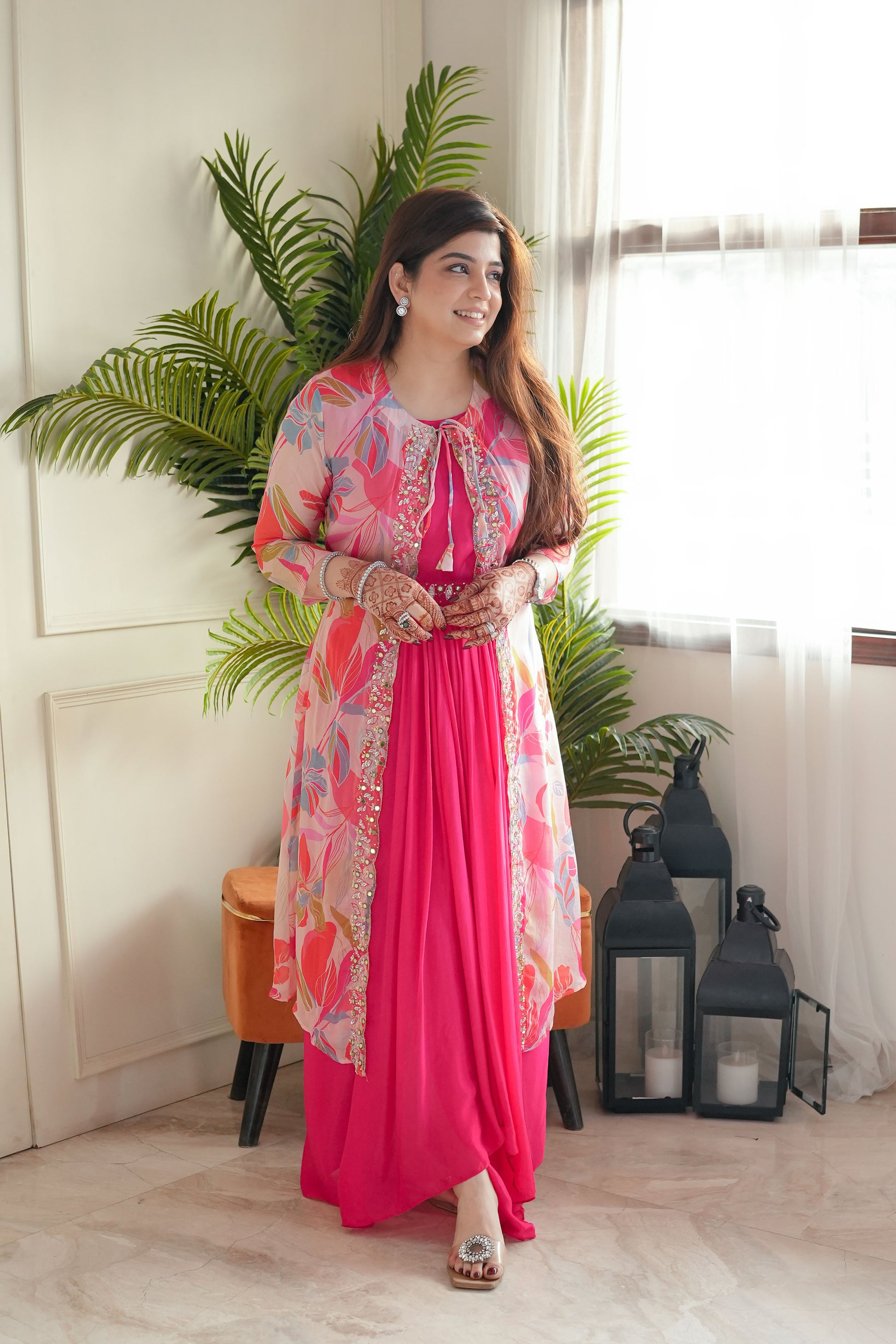 Feeza Hot Pink Maxi With Cape