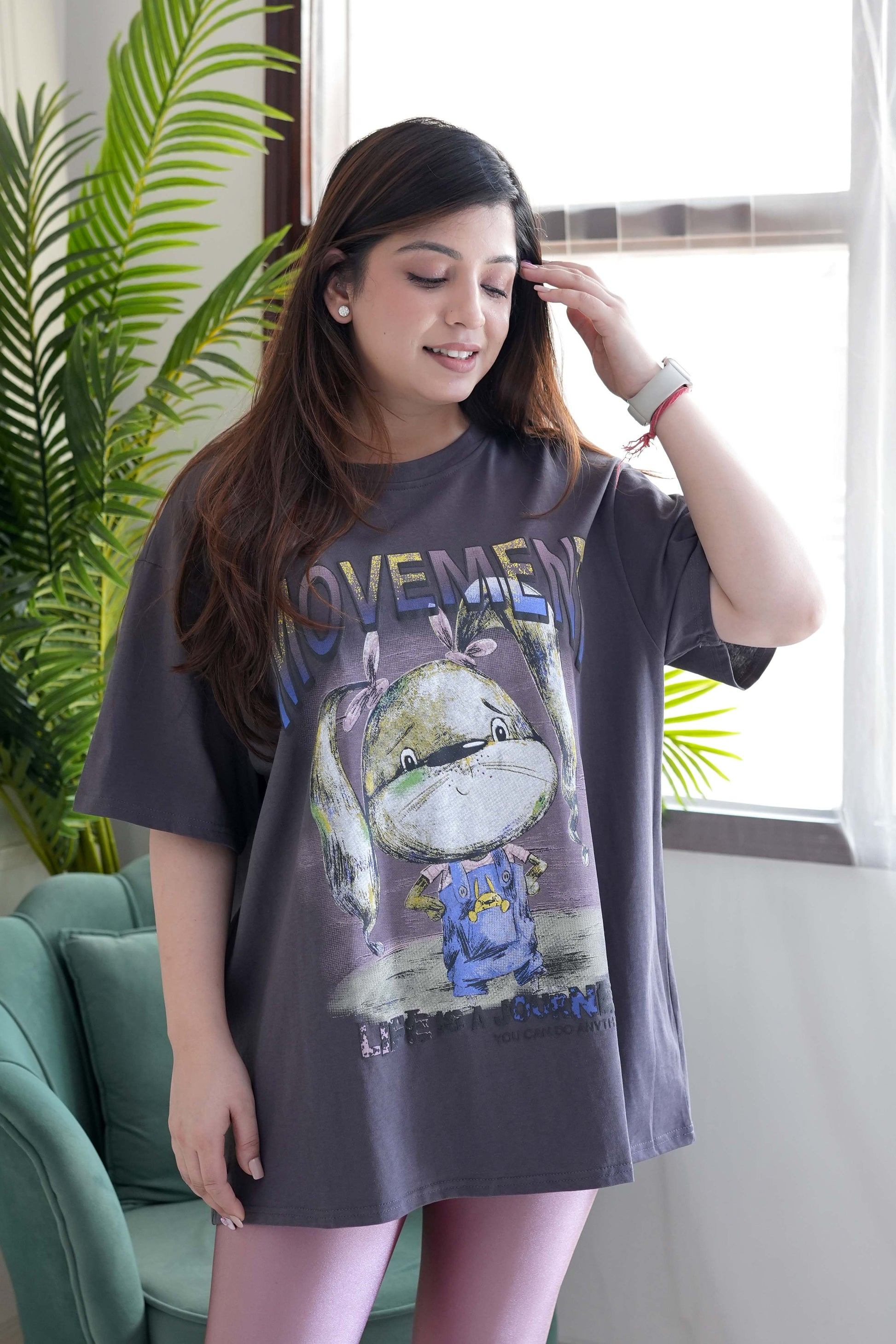 Lucy Grey Printed Boyfriend Fit Tshirt