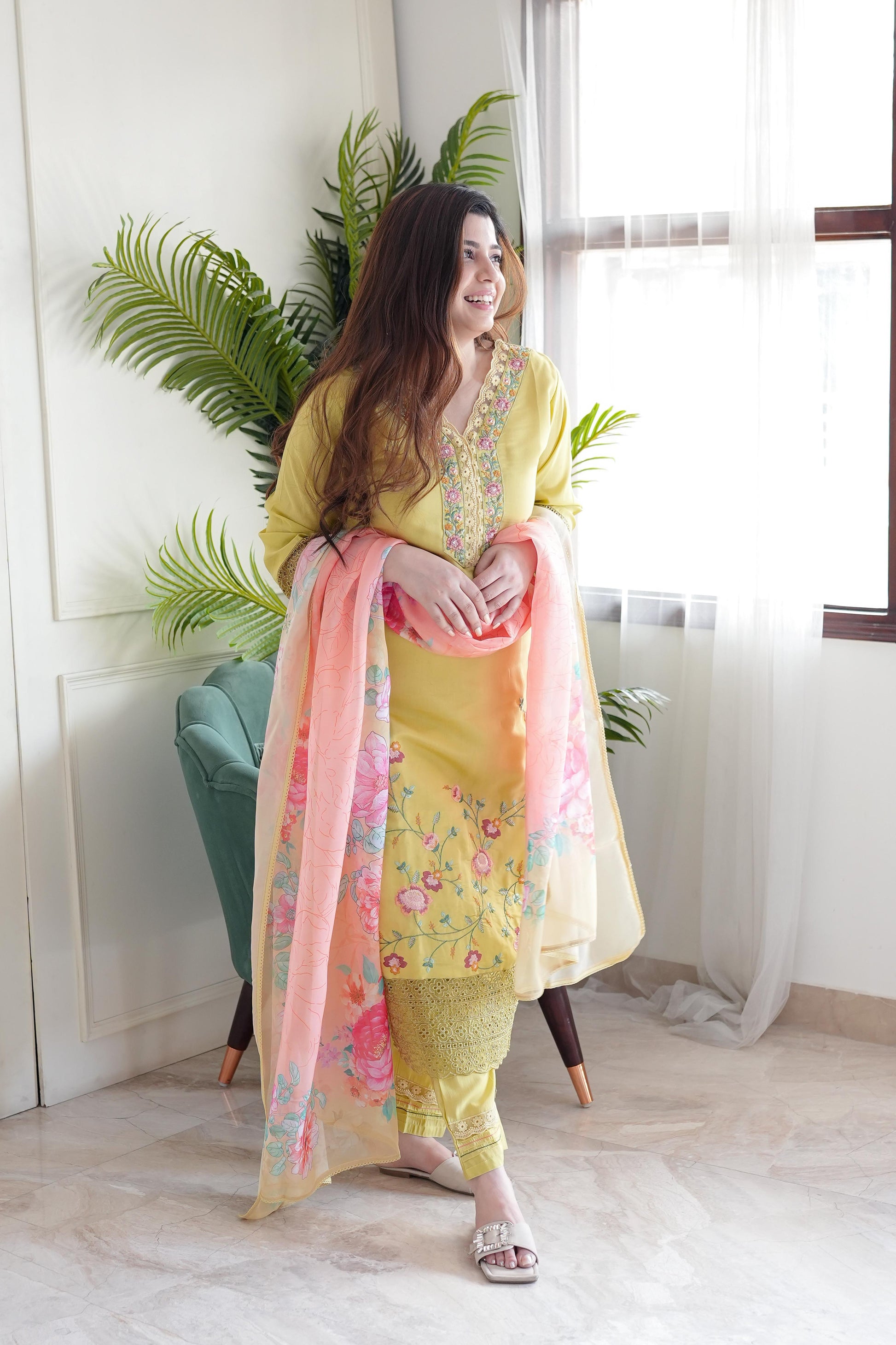 Reeth Yellow Embroidered Suit Set