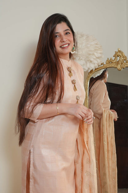 Nayak Peach Silk Suit Set