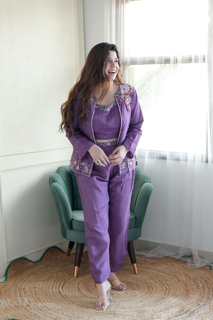 Sehr Purple Embroidered Co ord Set