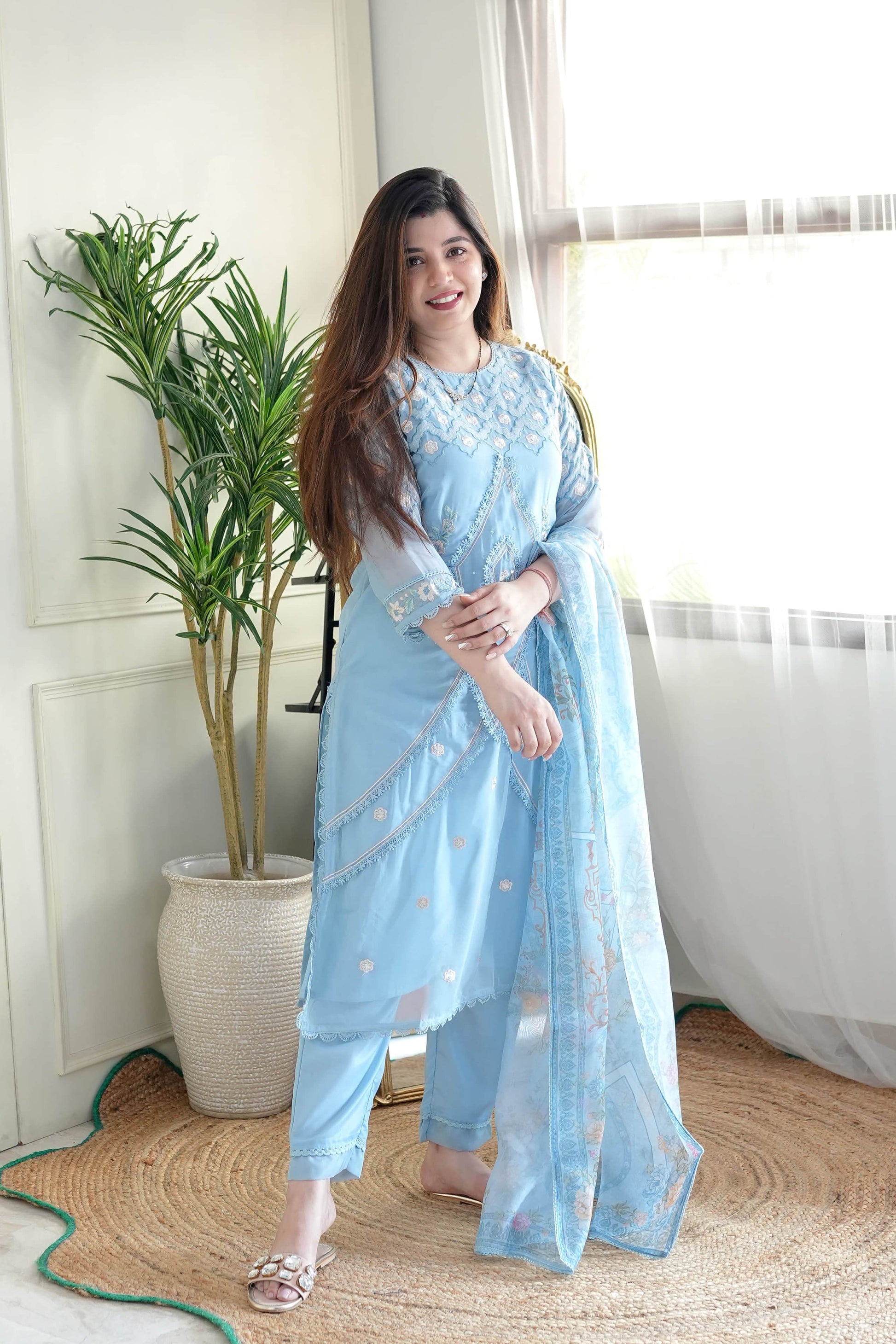 Firza Blue Embroidered Pakistani Suit